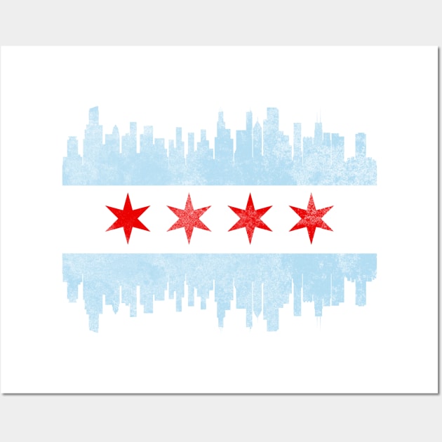 Distressed Chicago Skyline Flag Wall Art by heartlocked